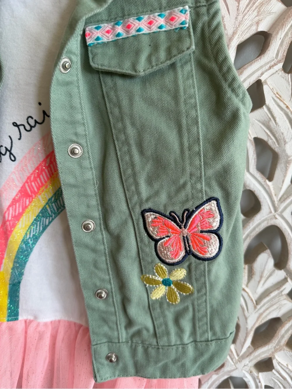 Little Lass Girls Size 6 Rainbow Tulle Top & Butterfly Vest Set